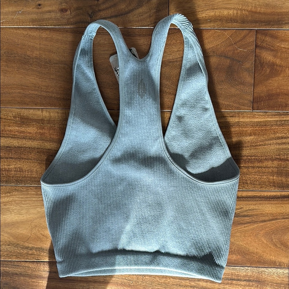 Free People Movement Gray Racerback Ribbed Crop with V-Neck - Picture 3 of 3